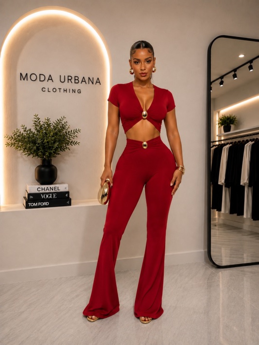 Fashion Nova Red Cutout Wide Leg Jumpsuit